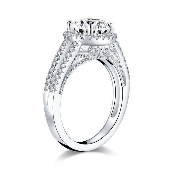 2.00ct Round Cut Diamond Halo Engagement Ring, 925 Silver