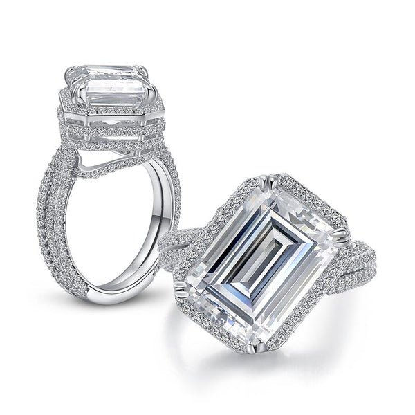 6.00ct Emerald Cut, Diamond Halo Luxury Ring, 925 Silver