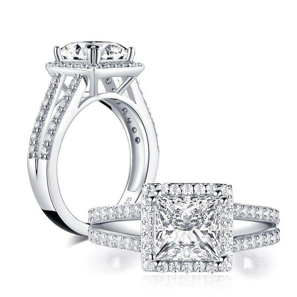 1.60ct Princess Cut Diamond Halo Engagement Ring, 925 Silver
