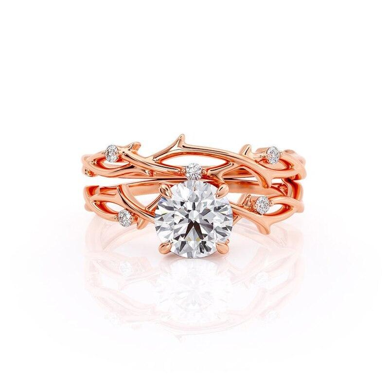 1.00ct Round Cut Moissanite Engagement Ring & Wedding Band Set, 14Kt 585 Rose Gold
