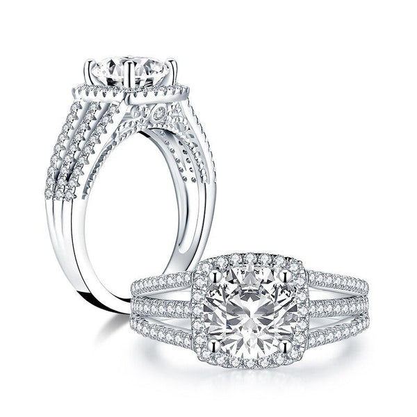 2.00ct Round Cut Diamond Halo Engagement Ring, 925 Silver