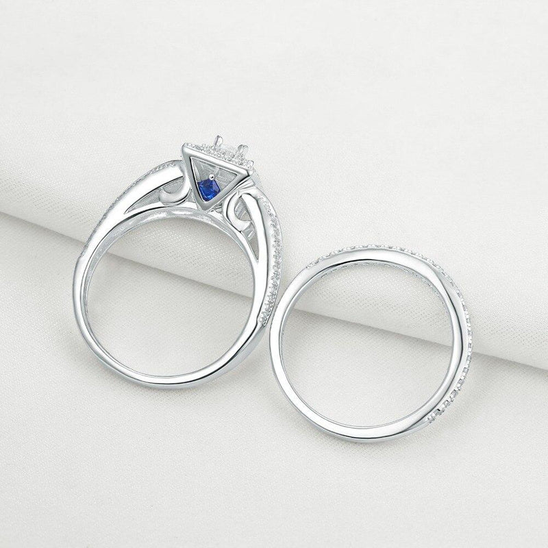 1.50ct Radiant Cut Double Halo Diamond Ring Set, 925 Sterling Silver