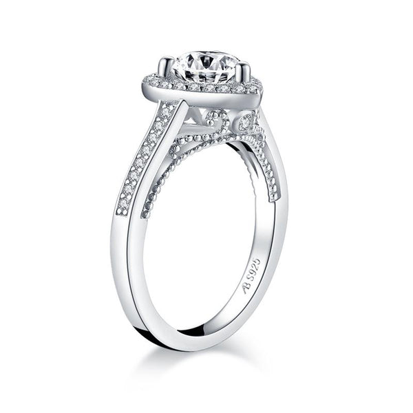 1.25ct Vintage Heart Shaped Diamond Halo, Engagement Ring, 925 Silver