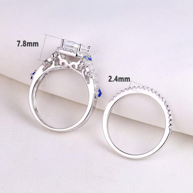 3.25ct Radiant Cut Diamond Ring Set, Bridal Rings, 925 Sterling Silver