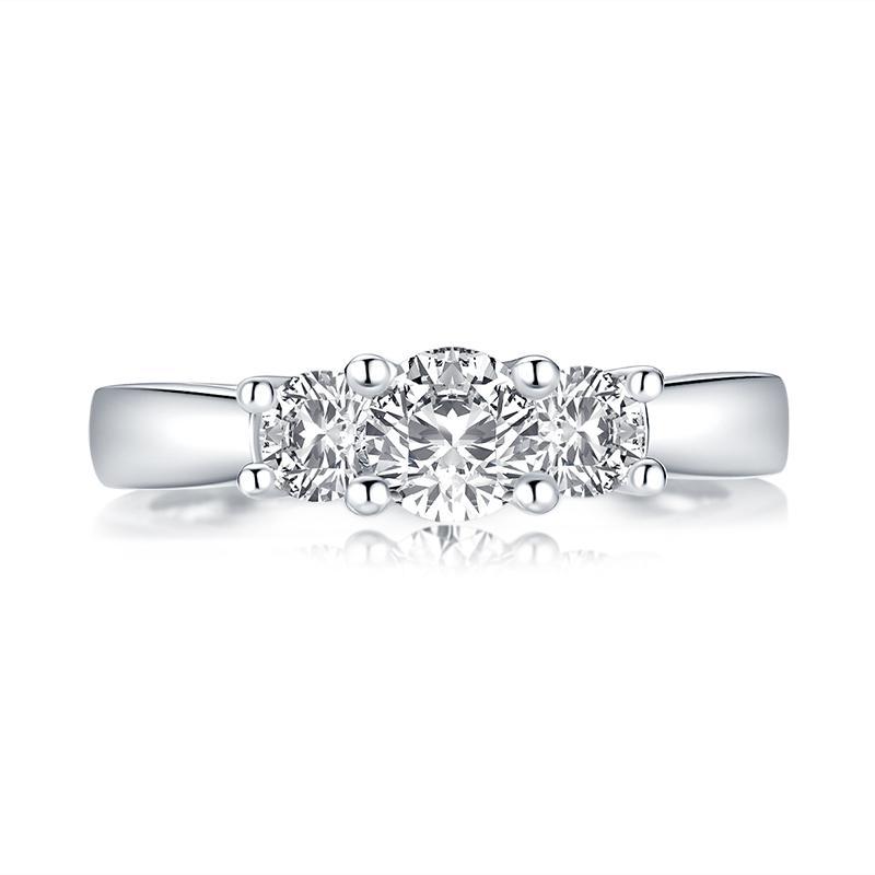 0.80ct Round Cut Diamond 3 Stone Engagement Ring, 925 Silver