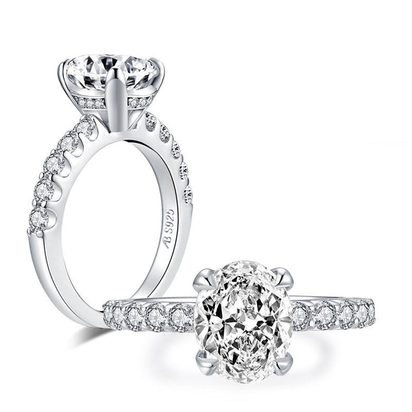 3.00ct Oval Cut Diamond Engagement Ring, 925 Silver