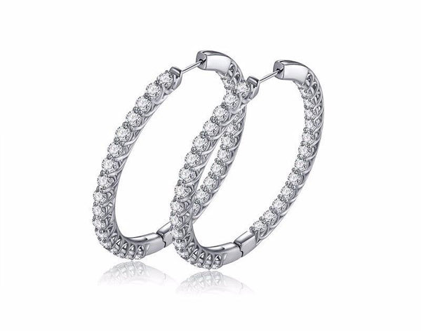 Classic Round Cut Hoop Earrings, 925 Sterling Silver, Choose Your Hoop Size