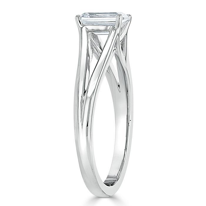 1.00ct  Emerald Cut Moissanite Engagement Ring, Tiffany Style Split Shank,  Available in White Gold, Platinum, Rose Gold or Yellow Gold