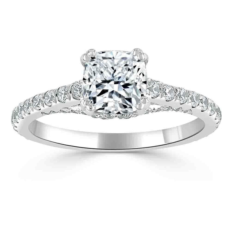 Lab-Diamond Cushion Cut Engagement Ring, Tiffany Style, Choose Your Stone Size and Metal