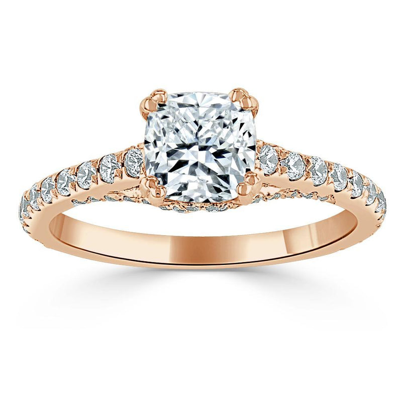 Lab-Diamond Cushion Cut Engagement Ring, Tiffany Style, Choose Your Stone Size and Metal