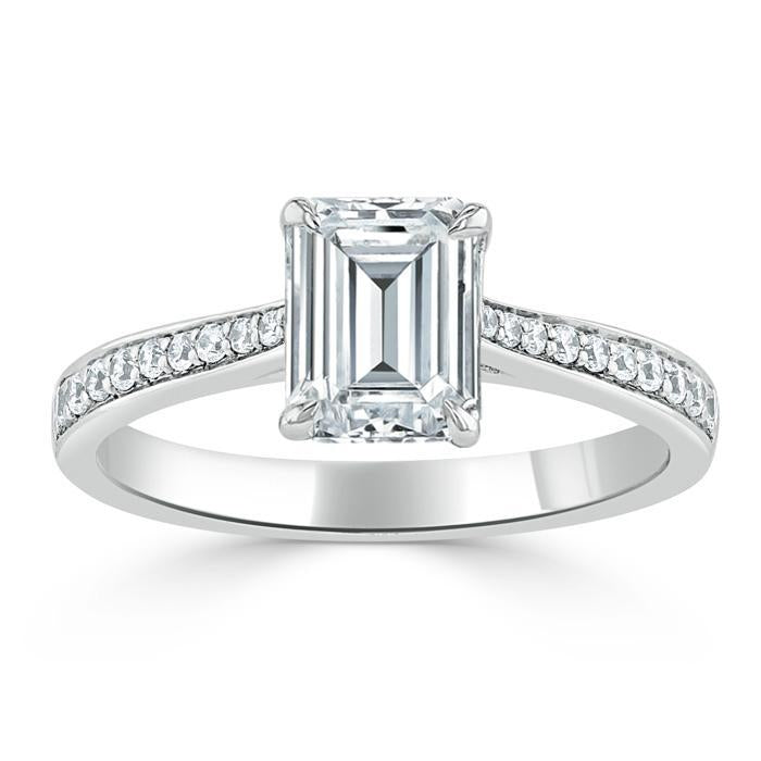 1.00ct  Emerald Cut Moissanite Engagement Ring, Classic Style,  Available in White Gold, Platinum, Rose Gold or Yellow Gold