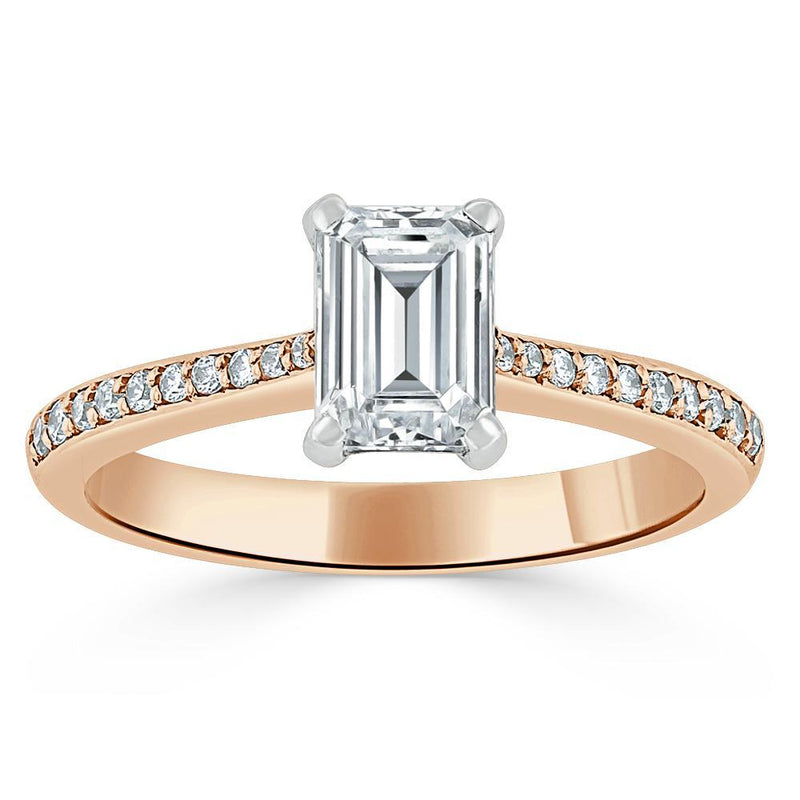 1.00ct  Emerald Cut Moissanite Engagement Ring, Classic Style,  Available in White Gold, Platinum, Rose Gold or Yellow Gold