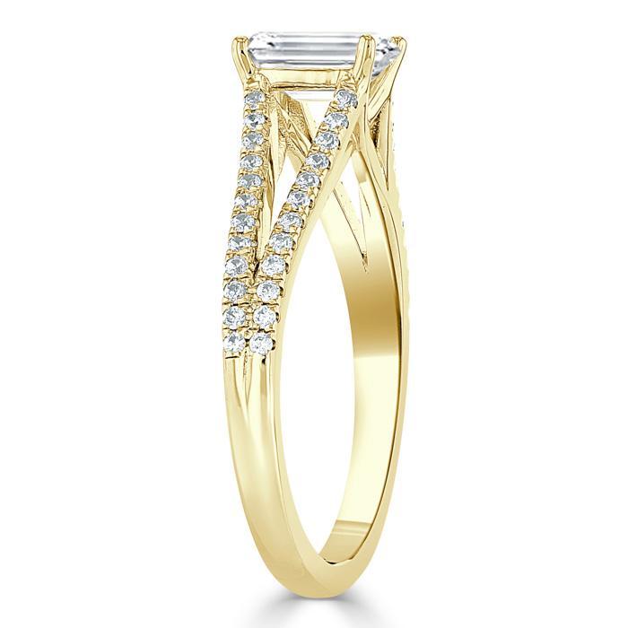Lab-Diamond Emerald Cut Engagement Ring, Split Shank, Choose Your Stone Size and Metal