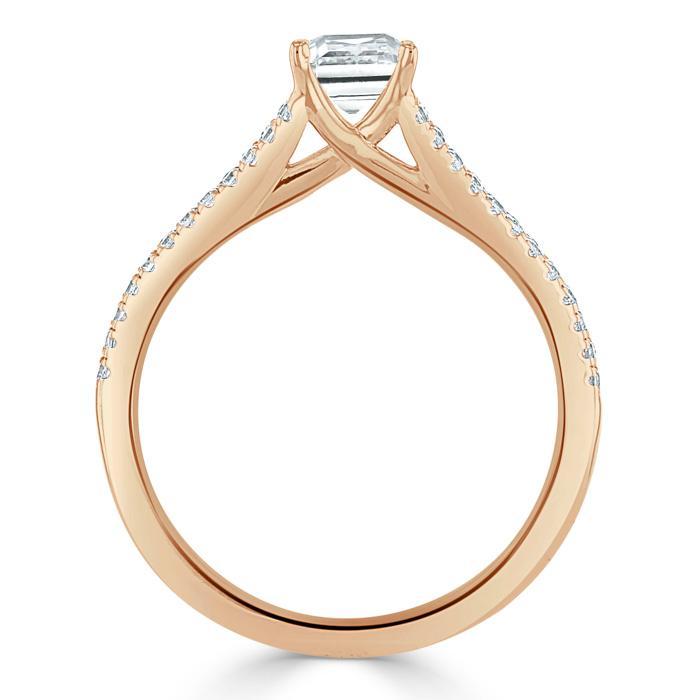 Lab-Diamond Emerald Cut Engagement Ring, Split Shank, Choose Your Stone Size and Metal