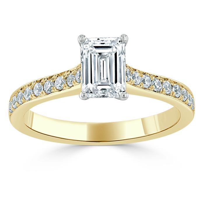 Lab-Diamond Emerald Cut Engagement Ring, Classic Style, Choose Your Stone Size and Metal