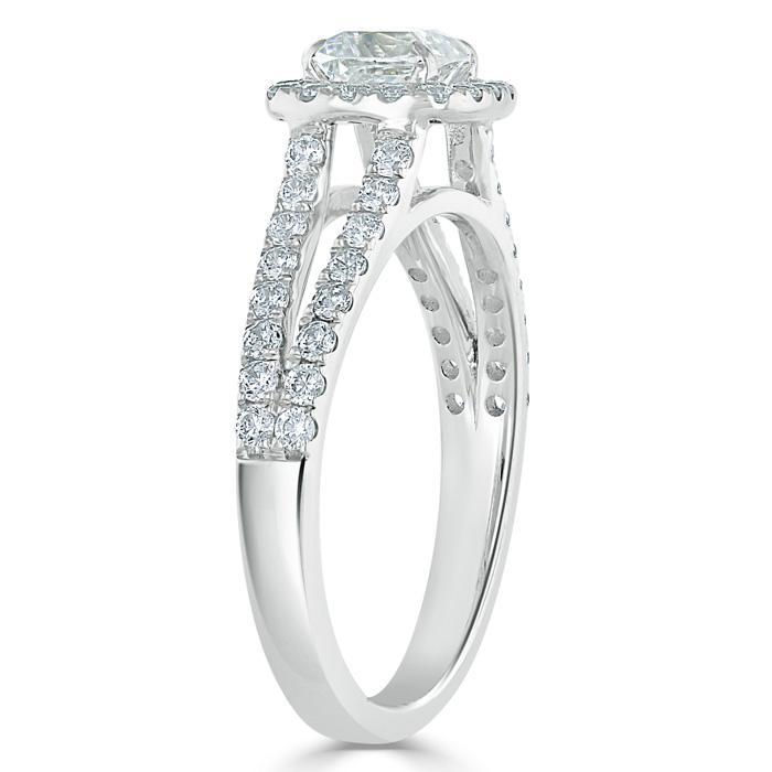 Lab-Diamond Cushion Cut Engagement Ring, Classic Halo with Split Shank, Choose Your Stone Size and Metal