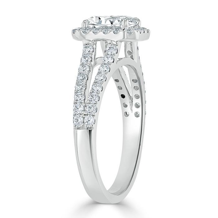 Lab Diamond Emerald Cut Engagement Ring, Classic Halo with Split Shank, Choose Your Stone Size and Metal