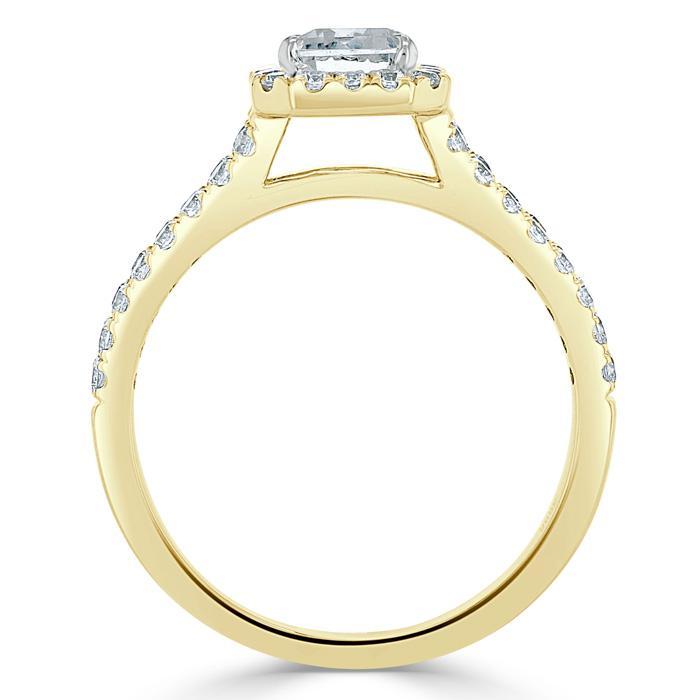 Lab Diamond Emerald Cut Engagement Ring, Classic Halo with Split Shank, Choose Your Stone Size and Metal