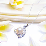 Pearl & Diamond Pendant, Simulated Diamond Heart Necklace, 925 Sterling Silver