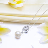 Pearl & Diamond Pendant, Simulated Diamond Heart Necklace, 925 Sterling Silver
