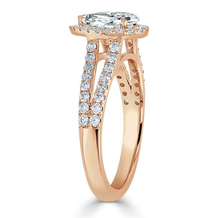 1.60ct Pear Cut Moissanite Engagement Ring, Classic Halo with Split Shank, Available in White Gold, Platinum, Rose Gold or Yellow Gold