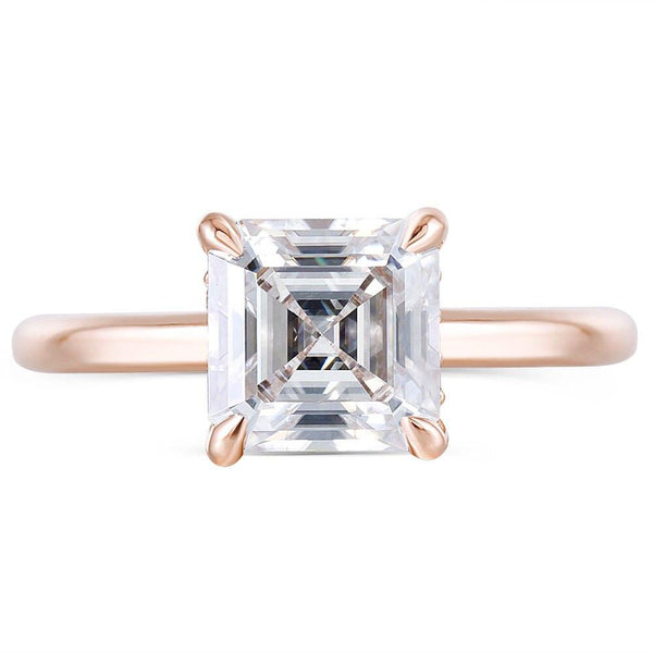 1.50ct Asscher Cut Moissanite Engagement Ring, Classic Design, Available in 14Kt or 18Kt Rose Gold