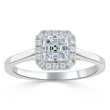 0.75ct Asscher Cut Moissanite Halo Engagement Ring, Available in White Gold or Platinum