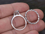 2.00ct Marquise Cut Moissanite Ring Set, Halo Surround with Band, Available in White, Yellow, Rose Gold or Platinum, 1.25ct Main Stone