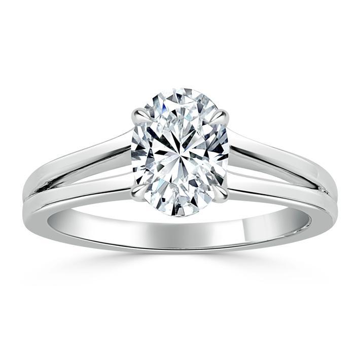 Lab-Diamond Oval Cut Engagement Ring, Classic Style with Split Shank, Choose Your Stone Size and Metal