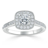 Lab-Diamond Cushion Cut Halo Engagement Ring, Tiffany Style, Choose Your Stone Size and Metal