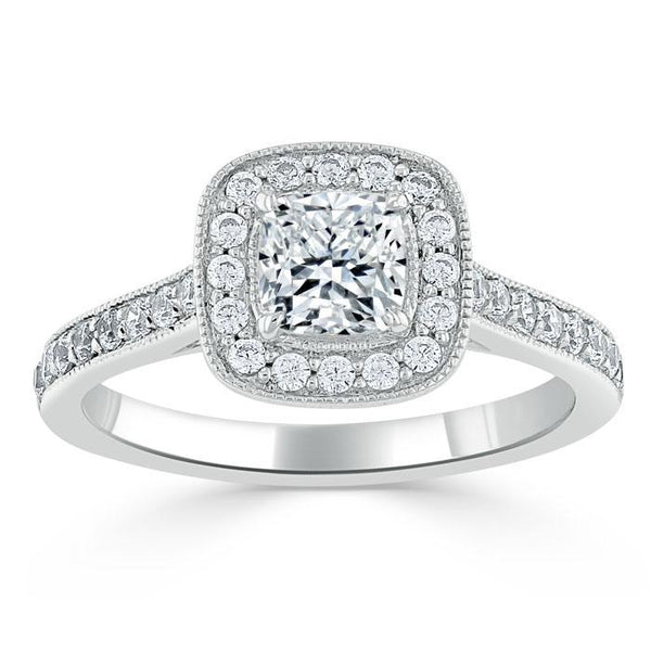 1.40ct  Cushion Cut Moissanite Halo Engagement Ring, Tiffany Style,  Available in White Gold, Platinum, Rose Gold or Yellow Gold