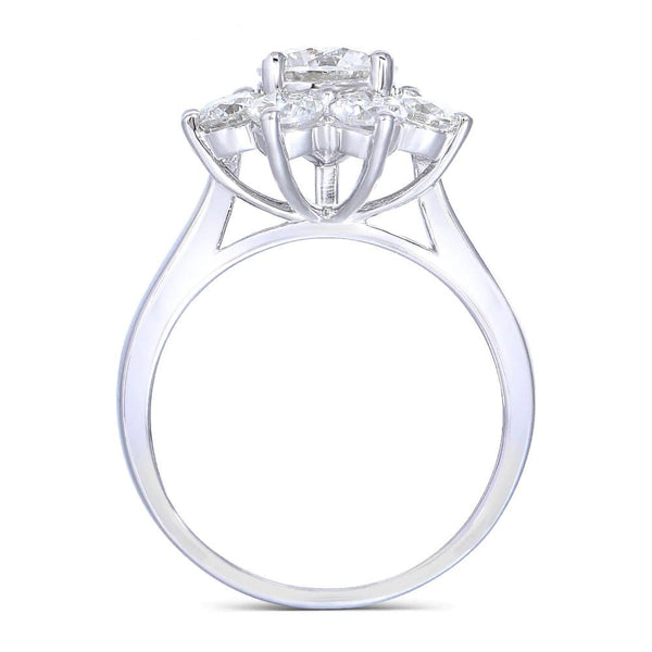 2.60ct Daisy Cluster, Round Cut Moissanites, 1.00ct Centre Stone, 14Kt 585 White Gold