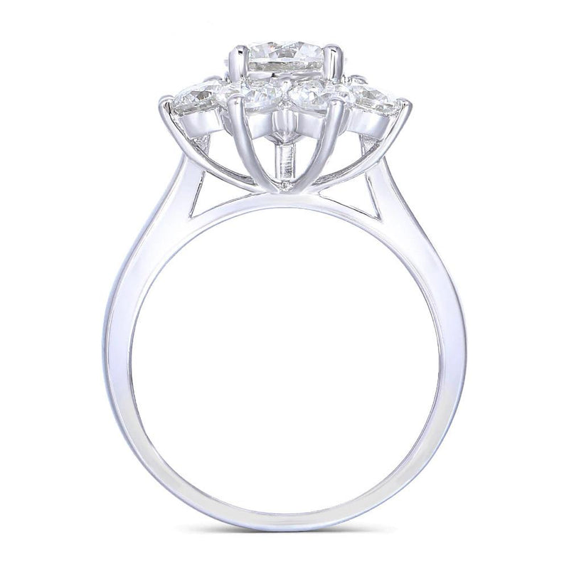 2.60ct Daisy Cluster, Round Cut Moissanites, 1.00ct Centre Stone, 14Kt 585 White Gold