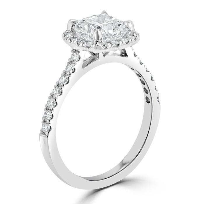 1.50ct Cushion Cut Moissanite Halo Engagement Ring, Available in White Gold or Platinum