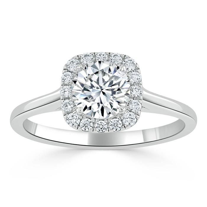 Lab-Diamond, Round Cut Halo Engagement Ring, Choose Your Stone Size and Metal