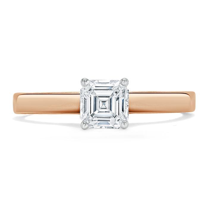 0.75ct Asscher Cut Moissanite Engagement Ring, Classic Style,  Available in White Gold, Platinum, Rose Gold or Yellow Gold