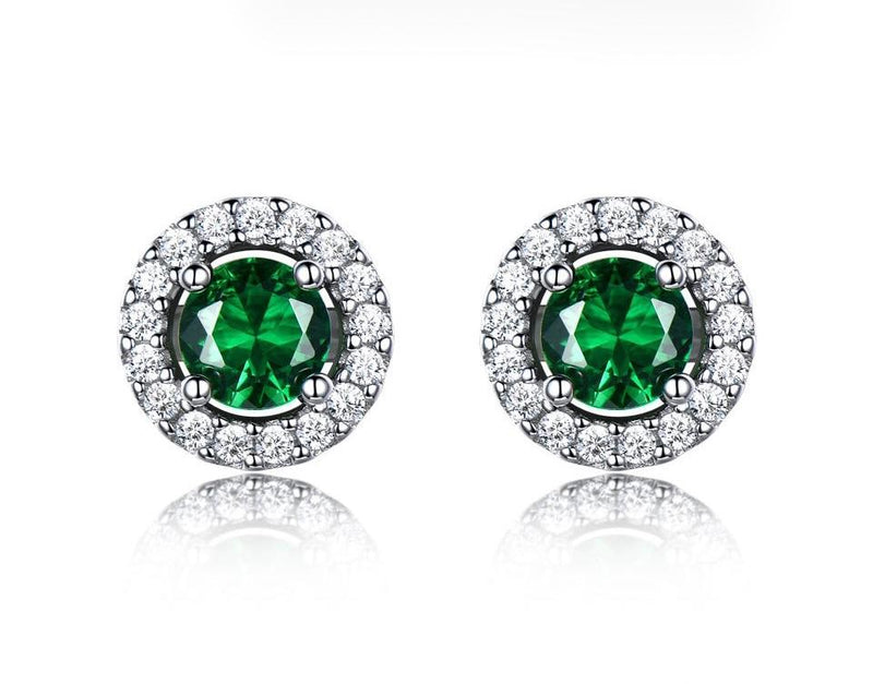 Round Cut Lab Emerald Halo Earrings