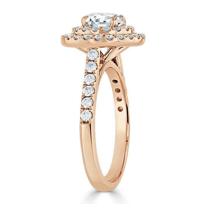 Lab-Diamond, Round Cut Double Halo Engagement Ring, Tiffany Style, Choose Your Stone Size and Metal