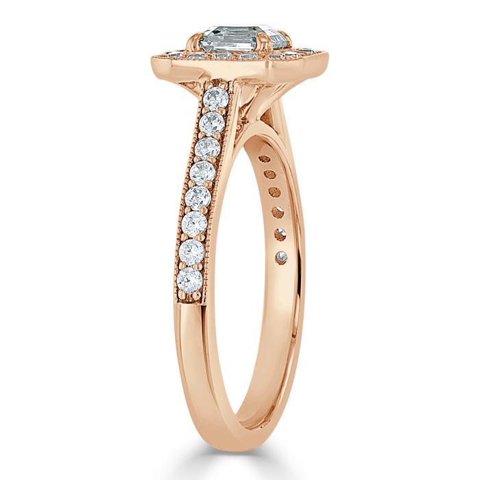 1.40ct Asscher Cut Moissanite Engagement Ring, Classic Halo, Available in White Gold, Platinum, Rose Gold or Yellow Gold