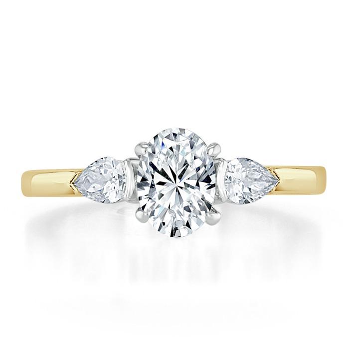 1.30ct  Oval Cut Moissanite 3 stone Engagement Ring,  Available in White Gold, Platinum, Rose Gold or Yellow Gold