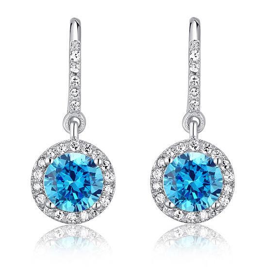 1.50ct each, Vintage Art Deco, Round Cut Blue Diamond Stud Earrings, 925 Sterling Silver