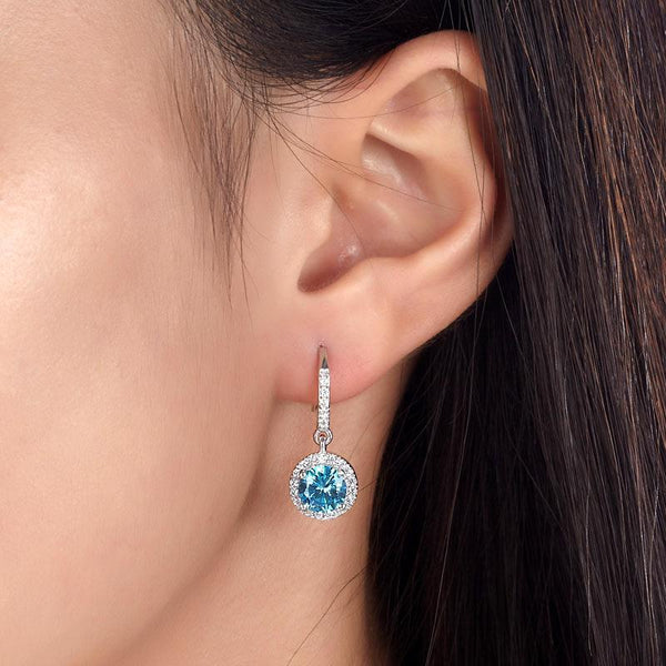 1.50ct each, Vintage Art Deco, Round Cut Blue Diamond Stud Earrings, 925 Sterling Silver