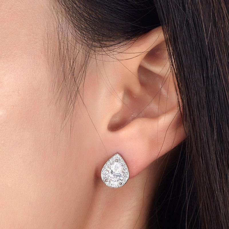 1.00ct each Pear Cut Diamond Halo Stud Earrings 925 Sterling Silver