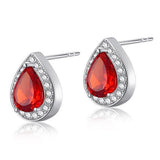 1.00ct each, Pear Cut Ruby Halo Diamond Stud Earrings, 925 Sterling Silver