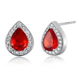 1.00ct each, Pear Cut Ruby Halo Diamond Stud Earrings, 925 Sterling Silver