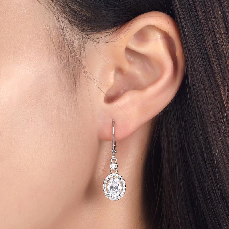 1.50ct each, Vintage Art Deco, Oval Cut Diamond Earrings, 925 Sterling Silver