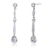 1.00ct each, Vintage Art Deco Pear Cut Diamond Earrings, 925 Sterling Silver