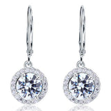 1.00ct each, Vintage Art Deco, Round Cut Diamond Halo Drop Earrings, 925 Sterling Silver