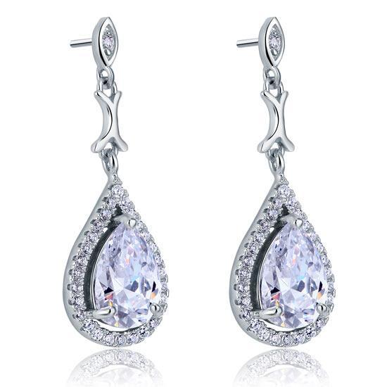 2.00ct each, Vintage Art Deco, Pear Cut Diamond Earrings, 925 Sterling Silver