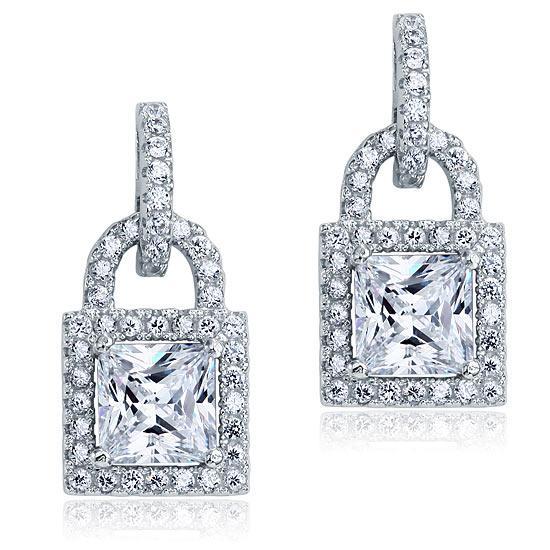 2.00ct Vintage Art Deco, Princess Cut Diamond Stud Earrings, 925 Sterling Silver